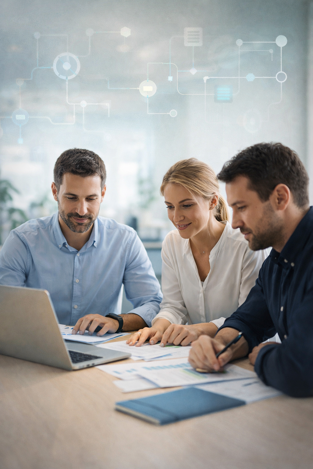 Team che lavora con strumenti digitali e flussi organizzati